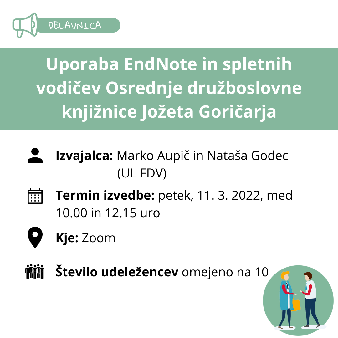 Vabilo na delavnico: Uporaba EndNote in spletnih vodičev Osrednje družboslovne knjižnice Jožeta Goričarja