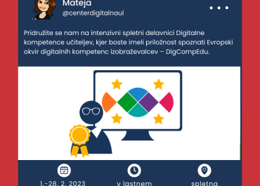 Pričetek intenzivne spletne delavnice Digitalne kompetence učiteljev - DigCompEdu